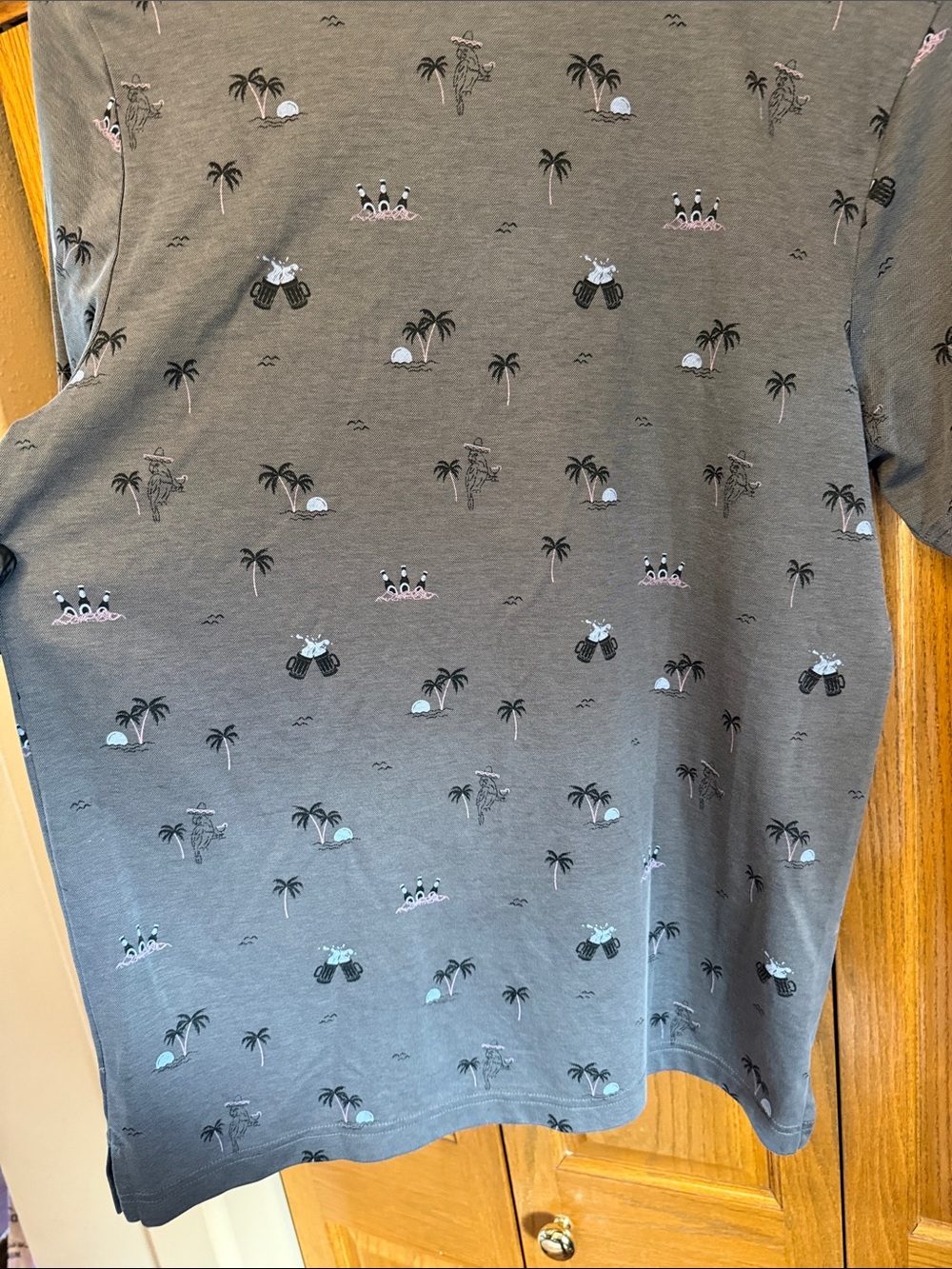 Travis Mathew Gray Palm-Print Polo with Light Blue Accents-Large - Picture 10 of 12